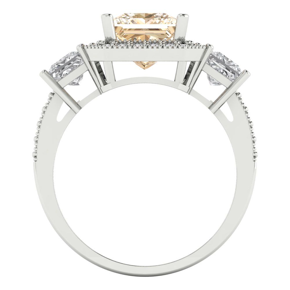 3.005 cttw Natural Morganite Three-Stone Engagement Ring - Solid Gold (Princess Cut,7.0mm)