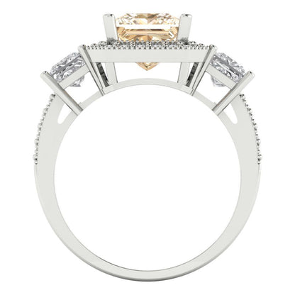 3.005 cttw Natural Morganite Three-Stone Engagement Ring - Solid Gold (Princess Cut,7.0mm)