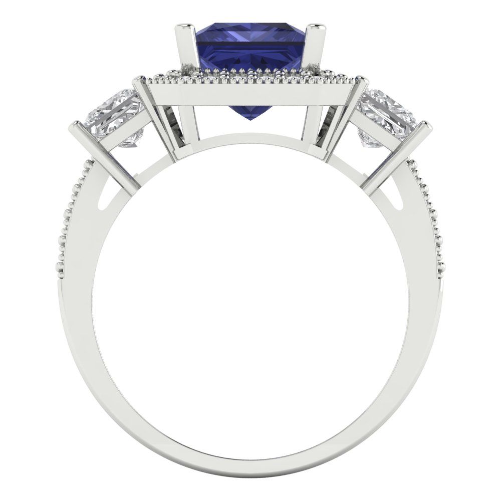 3.005 cttw Simulated Tanzanite Three-Stone Engagement Ring - Solid White Gold (VVS1, Princess Cut,7.0mm)