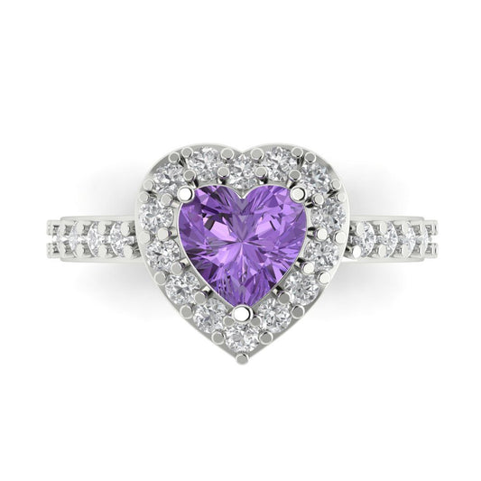 2.03 cttw Simulated Alexandrite Hidden Halo Engagement Ring - Solid White Gold (VVS1, Heart Cut,7.0mm)