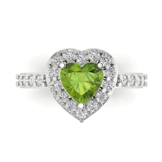 2.03 cttw Natural Peridot Hidden Halo Engagement Ring - Solid White Gold (VVS1, Heart Cut,7.0mm)