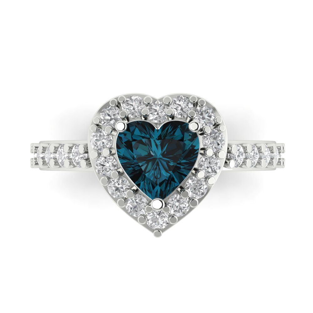 2.03 cttw Natural London Blue Topaz Hidden Halo Engagement Ring - Solid Gold (Heart Cut,7.0mm)