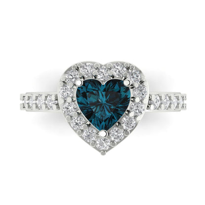 2.03 cttw Natural London Blue Topaz Hidden Halo Engagement Ring - Solid Gold (Heart Cut,7.0mm)