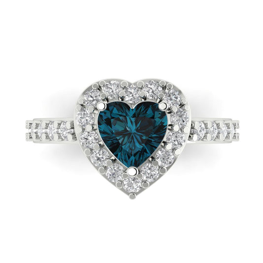 2.03 cttw Natural London Blue Topaz Hidden Halo Engagement Ring - Solid White Gold (VVS1, Heart Cut,7.0mm)
