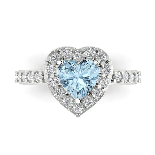 2.03 cttw Natural Aquamarine Hidden Halo Engagement Ring - Solid White Gold (VVS1, Heart Cut,7.0mm)