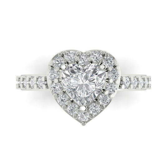 2.03 cttw Moissanite Hidden Halo Engagement Ring - Solid White Gold (VVS1, Heart Cut,7.0mm)