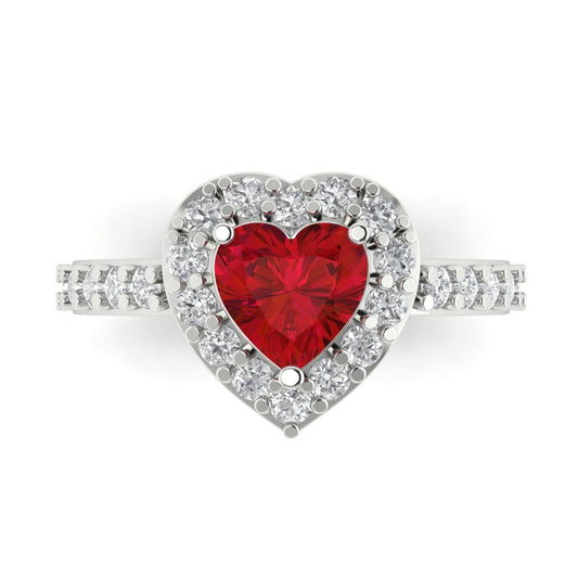 2.03 cttw Simulated Ruby Hidden Halo Engagement Ring - Solid White Gold (VVS1, Heart Cut,7.0mm)