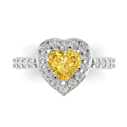 2.03 cttw Zirconia Simulated Yellow Diamond Hidden Halo Engagement Ring - Solid Gold (VVS1, Heart Cut,7.0mm)