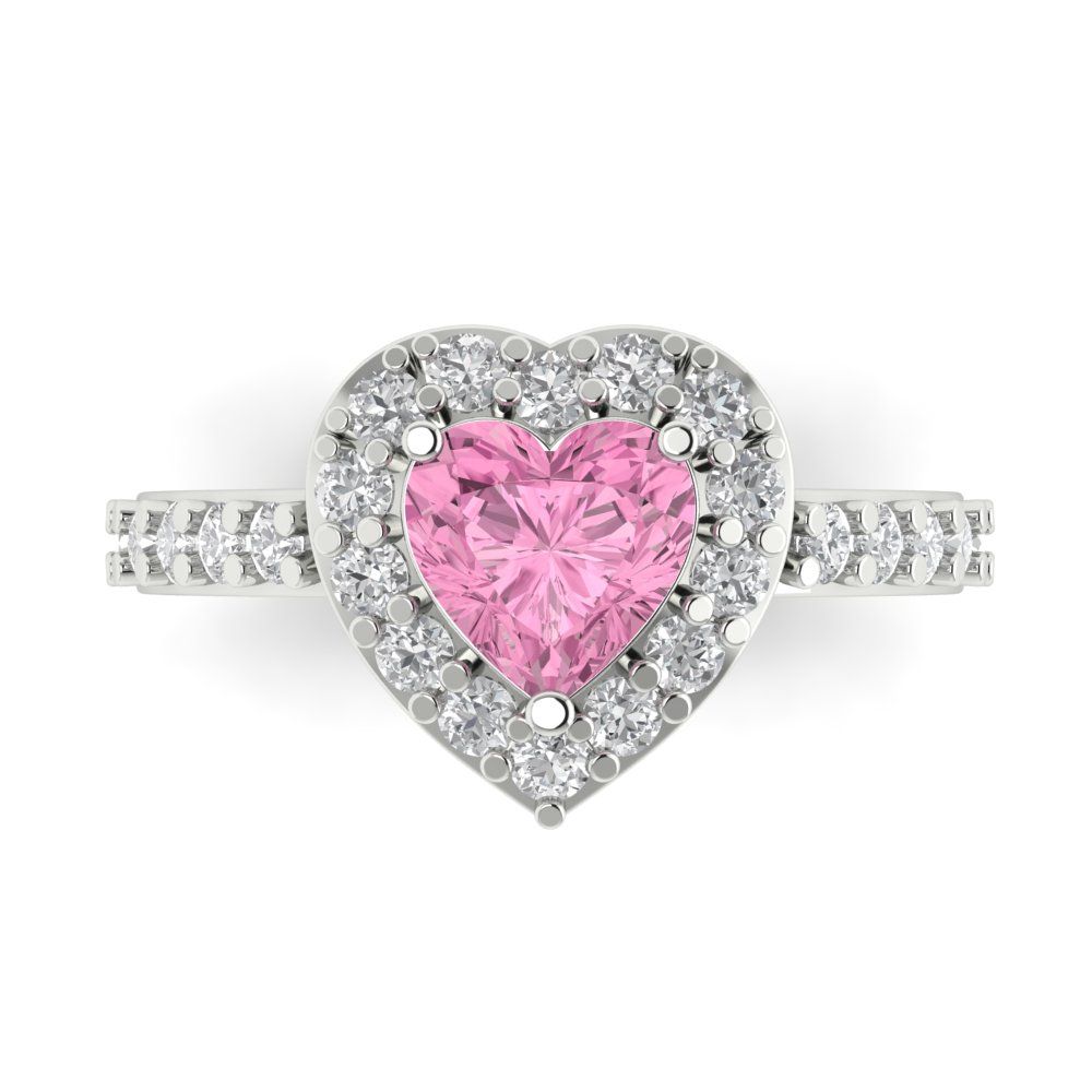 2.03 cttw Zirconia Simulated Pink Diamond Hidden Halo Engagement Ring - Solid Gold (VVS1, Heart Cut,7.0mm)