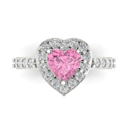 2.03 cttw Zirconia Simulated Pink Diamond Hidden Halo Engagement Ring - Solid Gold (VVS1, Heart Cut,7.0mm)