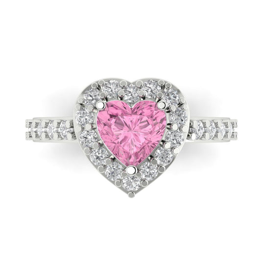 2.03 cttw Zirconia Simulated Pink Diamond Hidden Halo Engagement Ring - Solid White Gold (VVS1, Heart Cut,7.0mm)