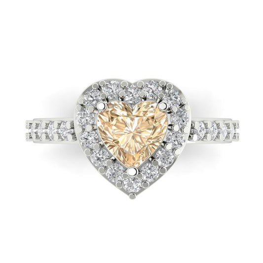 2.03 cttw Natural Morganite Hidden Halo Engagement Ring - Solid White Gold (VVS1, Heart Cut,7.0mm)
