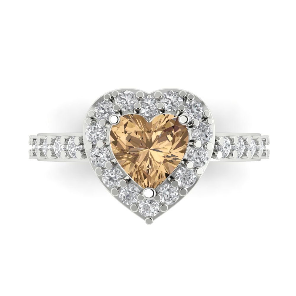 2.03 cttw Zirconia Simulated Champagne Diamond Hidden Halo Engagement Ring - Solid Gold (VVS1, Heart Cut,7.0mm)