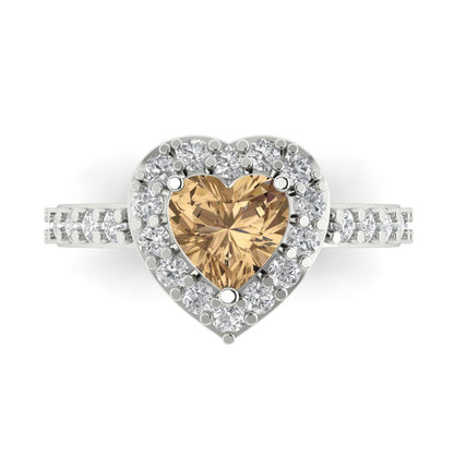 2.03 cttw Zirconia Simulated Champagne Diamond Hidden Halo Engagement Ring - Solid Gold (VVS1, Heart Cut,7.0mm)
