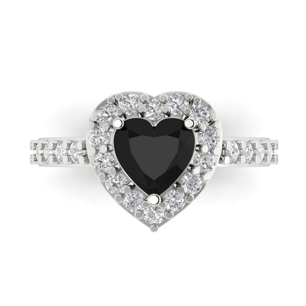 2.03 cttw Natural Onyx Hidden Halo Engagement Ring - Solid White Gold (VVS1, Heart Cut,7.0mm)