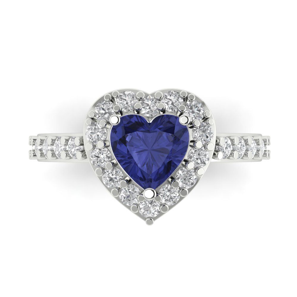 2.03 cttw Simulated Tanzanite Hidden Halo Engagement Ring - Solid Gold (Heart Cut,7.0mm)