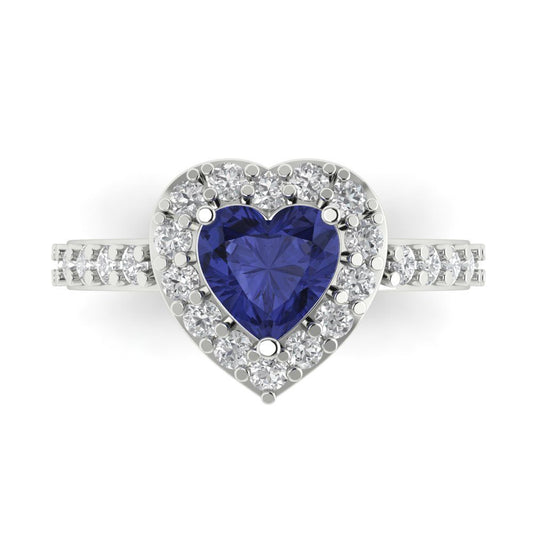 2.03 cttw Simulated Tanzanite Hidden Halo Engagement Ring - Solid White Gold (VVS1, Heart Cut,7.0mm)
