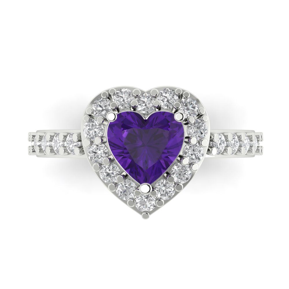 2.03 cttw Natural Amethyst Hidden Halo Engagement Ring - Solid Gold (Heart Cut,7.0mm)