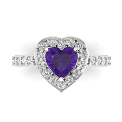 2.03 cttw Natural Amethyst Hidden Halo Engagement Ring - Solid Gold (Heart Cut,7.0mm)