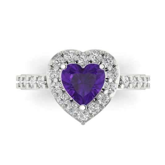 2.03 cttw Natural Amethyst Hidden Halo Engagement Ring - Solid White Gold (VVS1, Heart Cut,7.0mm)