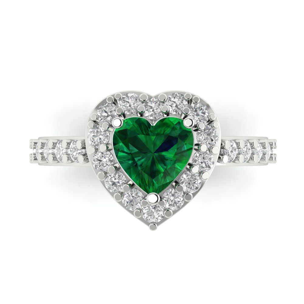 2.03 cttw Simulated Emerald Hidden Halo Engagement Ring - Solid White Gold (VVS1, Heart Cut,7.0mm)