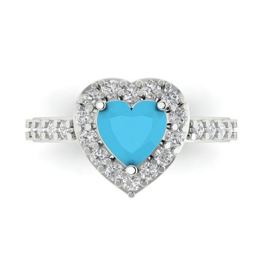 2.03 cttw Simulated Turquoise Hidden Halo Engagement Ring - Solid White Gold (VVS1, Heart Cut,7.0mm)