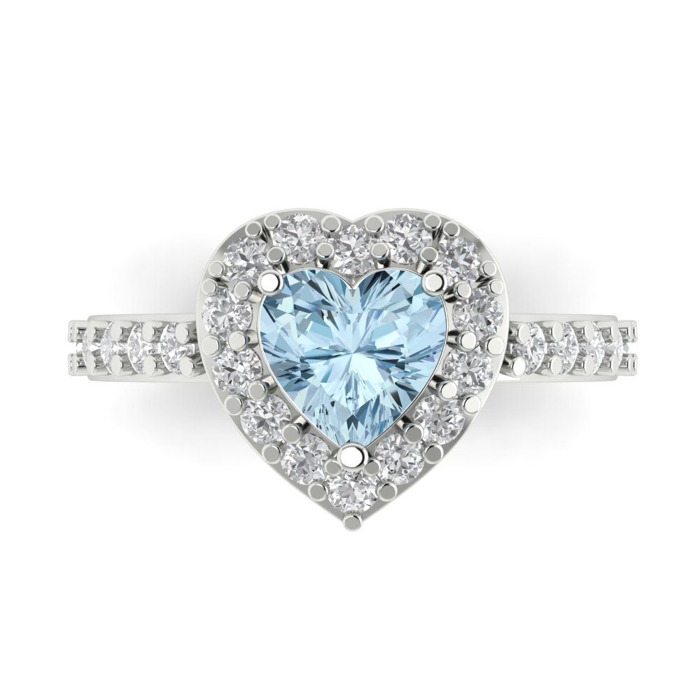2.03 cttw Natural Swiss Blue Topaz Hidden Halo Engagement Ring - Solid Gold (Heart Cut,7.0mm)