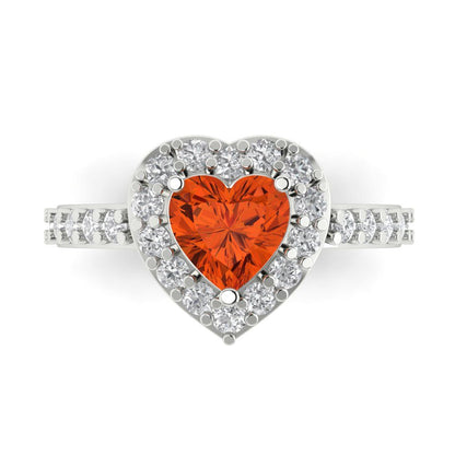 2.03 cttw Zirconia Simulated Red Diamond Hidden Halo Engagement Ring - Solid Gold (VVS1, Heart Cut,7.0mm)