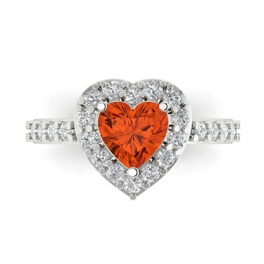 2.03 cttw Zirconia Simulated Red Diamond Hidden Halo Engagement Ring - Solid White Gold (VVS1, Heart Cut,7.0mm)
