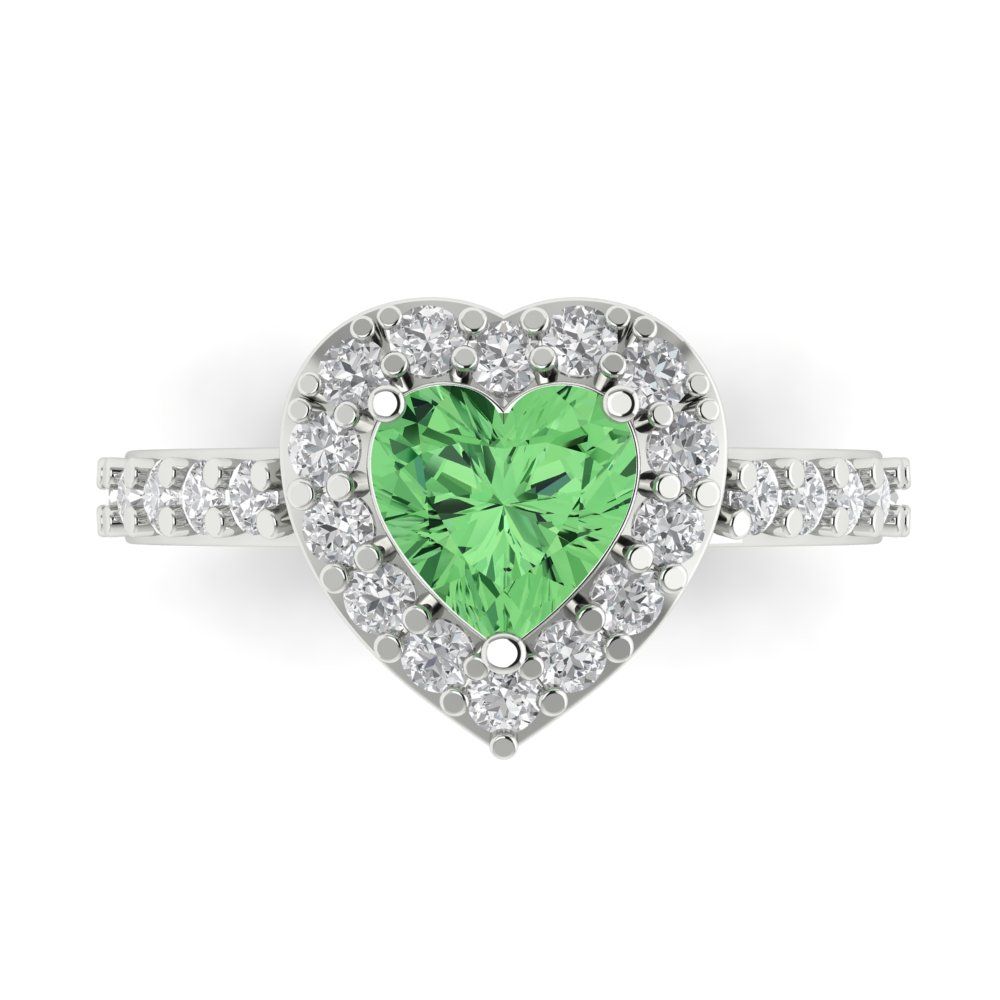 2.03 cttw Zirconia Simulated Green Diamond Hidden Halo Engagement Ring - Solid Gold (VVS1, Heart Cut,7.0mm)