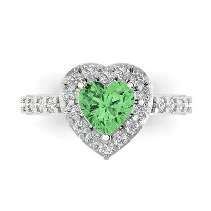 2.03 cttw Zirconia Simulated Green Diamond Hidden Halo Engagement Ring - Solid Gold (VVS1, Heart Cut,7.0mm)