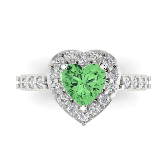 2.03 cttw Zirconia Simulated Green Diamond Hidden Halo Engagement Ring - Solid White Gold (VVS1, Heart Cut,7.0mm)