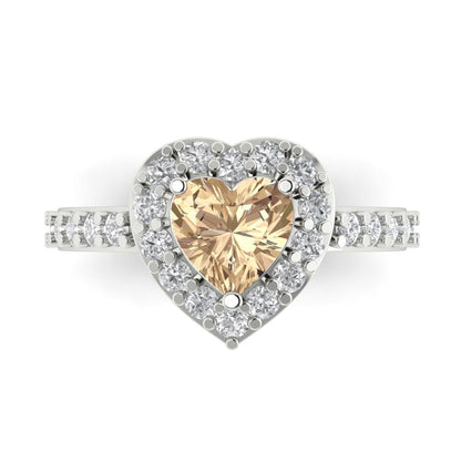 2.03 cttw Yellow Moissanite Hidden Halo Engagement Ring - Solid Gold (Heart Cut,7.0mm)