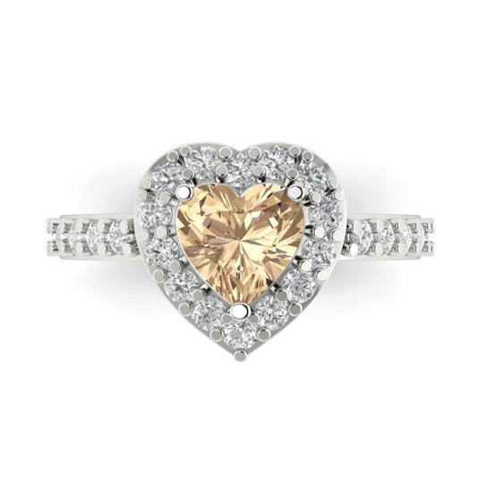 2.03 cttw Yellow Moissanite Hidden Halo Engagement Ring - Solid White Gold (VVS1, Heart Cut,7.0mm)