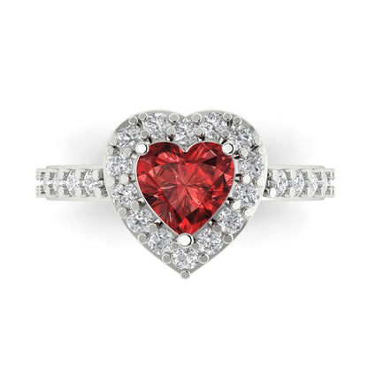 2.03 cttw Natural Garnet Hidden Halo Engagement Ring - Solid Gold (Heart Cut,7.0mm)