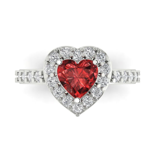 2.03 cttw Natural Garnet Hidden Halo Engagement Ring - Solid White Gold (VVS1, Heart Cut,7.0mm)