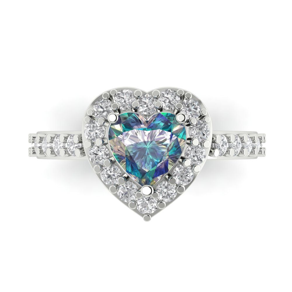 2.03 cttw Blue Moissanite Hidden Halo Engagement Ring - Solid Gold (Heart Cut,7.0mm)