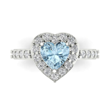 2.03 cttw Zirconia Simulated Blue Diamond Hidden Halo Engagement Ring - Solid Gold (VVS1, Heart Cut,7.0mm)