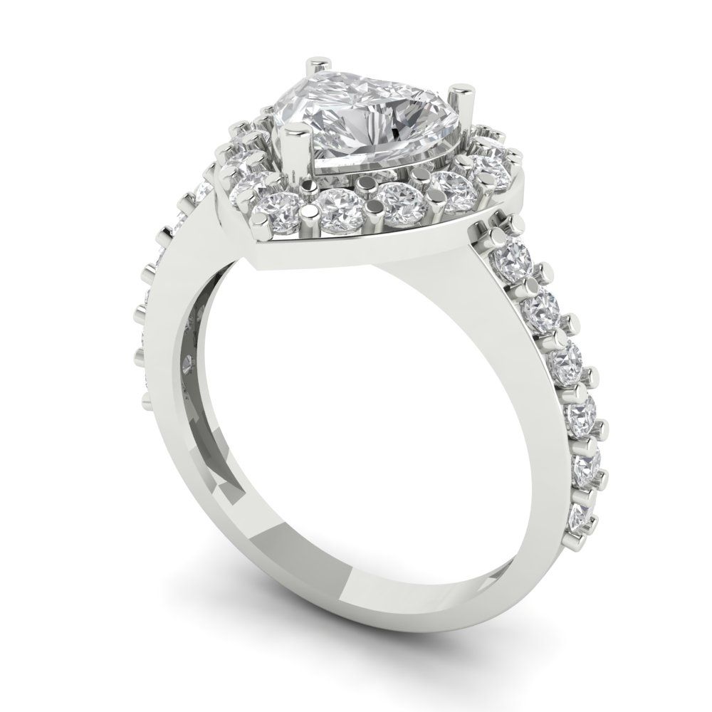 2.03 cttw Zirconia Simulated Diamond Hidden Halo Engagement Ring - Solid Gold (VVS1, Heart Cut,7.0mm)