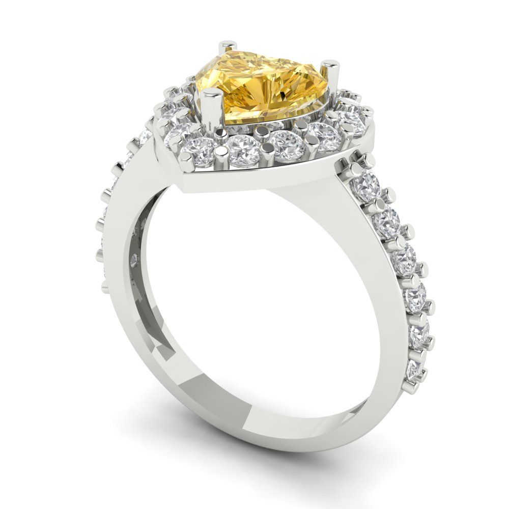 2.03 cttw Natural Citrine Hidden Halo Engagement Ring - Solid Gold (Heart Cut,7.0mm)
