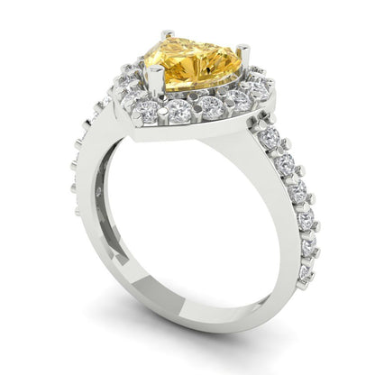 2.03 cttw Natural Citrine Hidden Halo Engagement Ring - Solid Gold (Heart Cut,7.0mm)