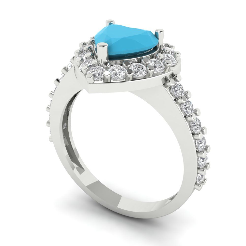 2.03 cttw Simulated Turquoise Hidden Halo Engagement Ring - Solid Gold (Heart Cut,7.0mm)