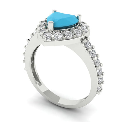 2.03 cttw Simulated Turquoise Hidden Halo Engagement Ring - Solid Gold (Heart Cut,7.0mm)