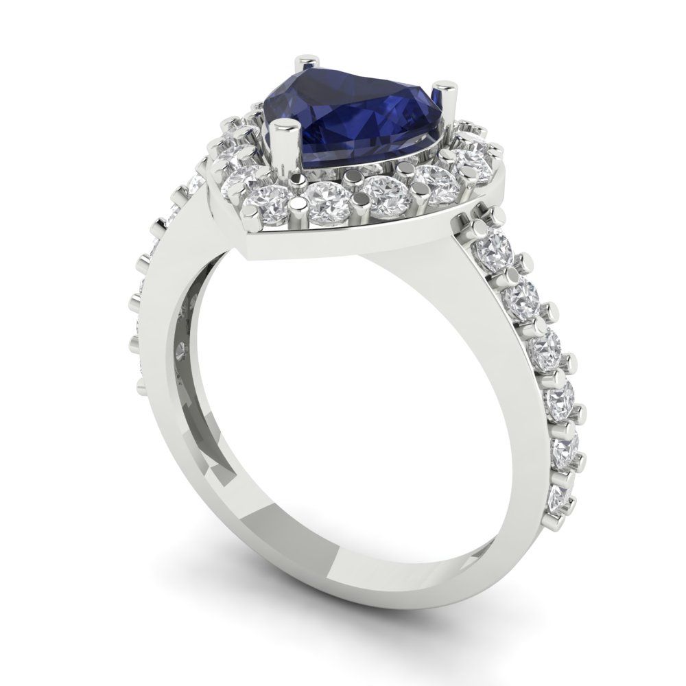 2.03 cttw Simulated Blue Sapphire Hidden Halo Engagement Ring - Solid Gold (Heart Cut,7.0mm)