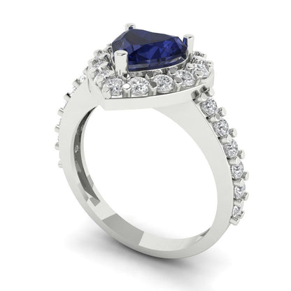 2.03 cttw Simulated Blue Sapphire Hidden Halo Engagement Ring - Solid Gold (Heart Cut,7.0mm)