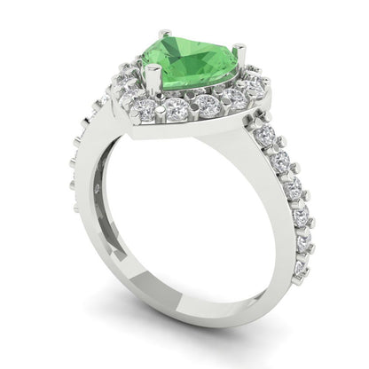 2.03 cttw Zirconia Simulated Green Diamond Hidden Halo Engagement Ring - Solid Gold (VVS1, Heart Cut,7.0mm)