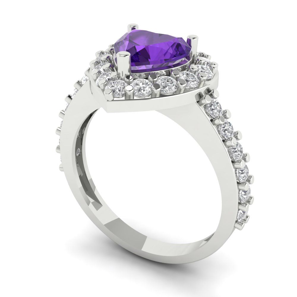 2.03 cttw Natural Amethyst Hidden Halo Engagement Ring - Solid Gold (Heart Cut,7.0mm)
