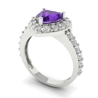 2.03 cttw Natural Amethyst Hidden Halo Engagement Ring - Solid Gold (Heart Cut,7.0mm)