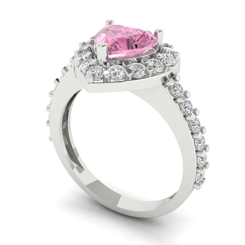 2.03 cttw Zirconia Simulated Pink Diamond Hidden Halo Engagement Ring - Solid Gold (VVS1, Heart Cut,7.0mm)