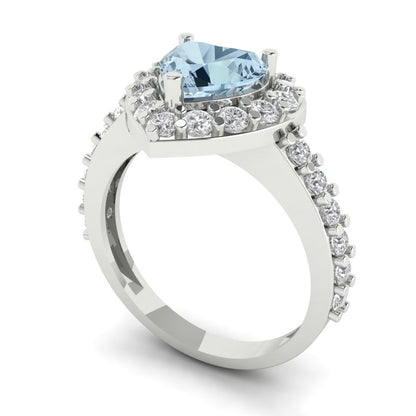 2.03 cttw Zirconia Simulated Blue Diamond Hidden Halo Engagement Ring - Solid Gold (VVS1, Heart Cut,7.0mm)